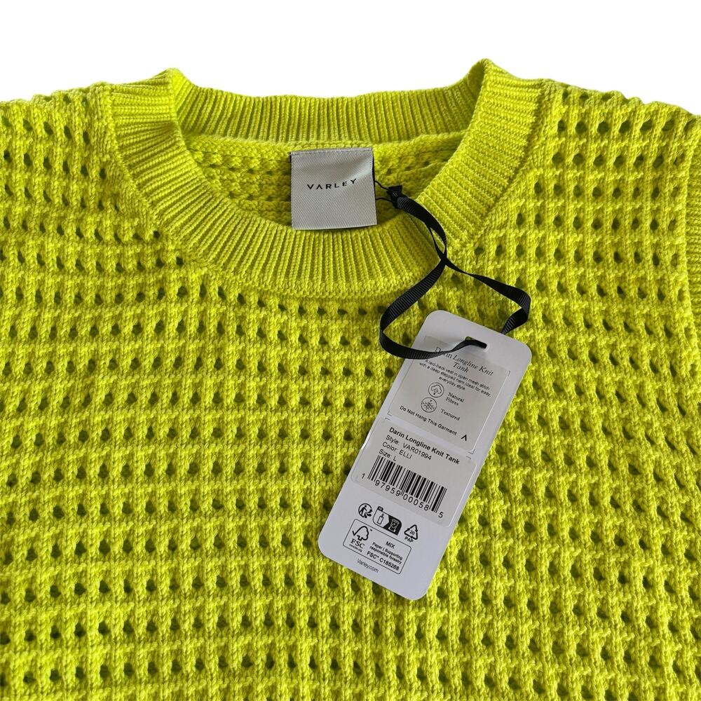 Varley Darin Longline Knit Tank Sweater Vest Top Neon Green Women’s Large NWT - Picture 3 of 8